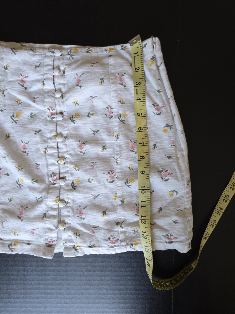 White Ditsy Floral Linen Button Front Mini Skirt Cottagecore Coquette Soft Girl - Picture 5 of 6